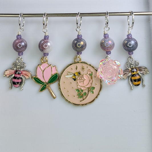 "The hum of bees is the voice of the garden" Stitch Markers & Earrings