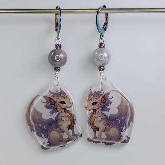 Watercolor Dragons Earrings & Stitch Markers