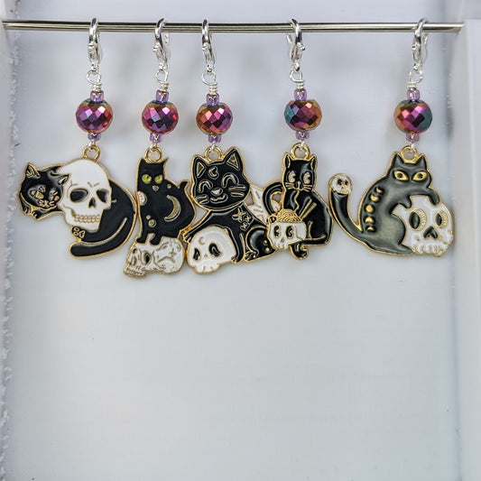 Don't forget to feed the cat....Stitch Markers & Earrings