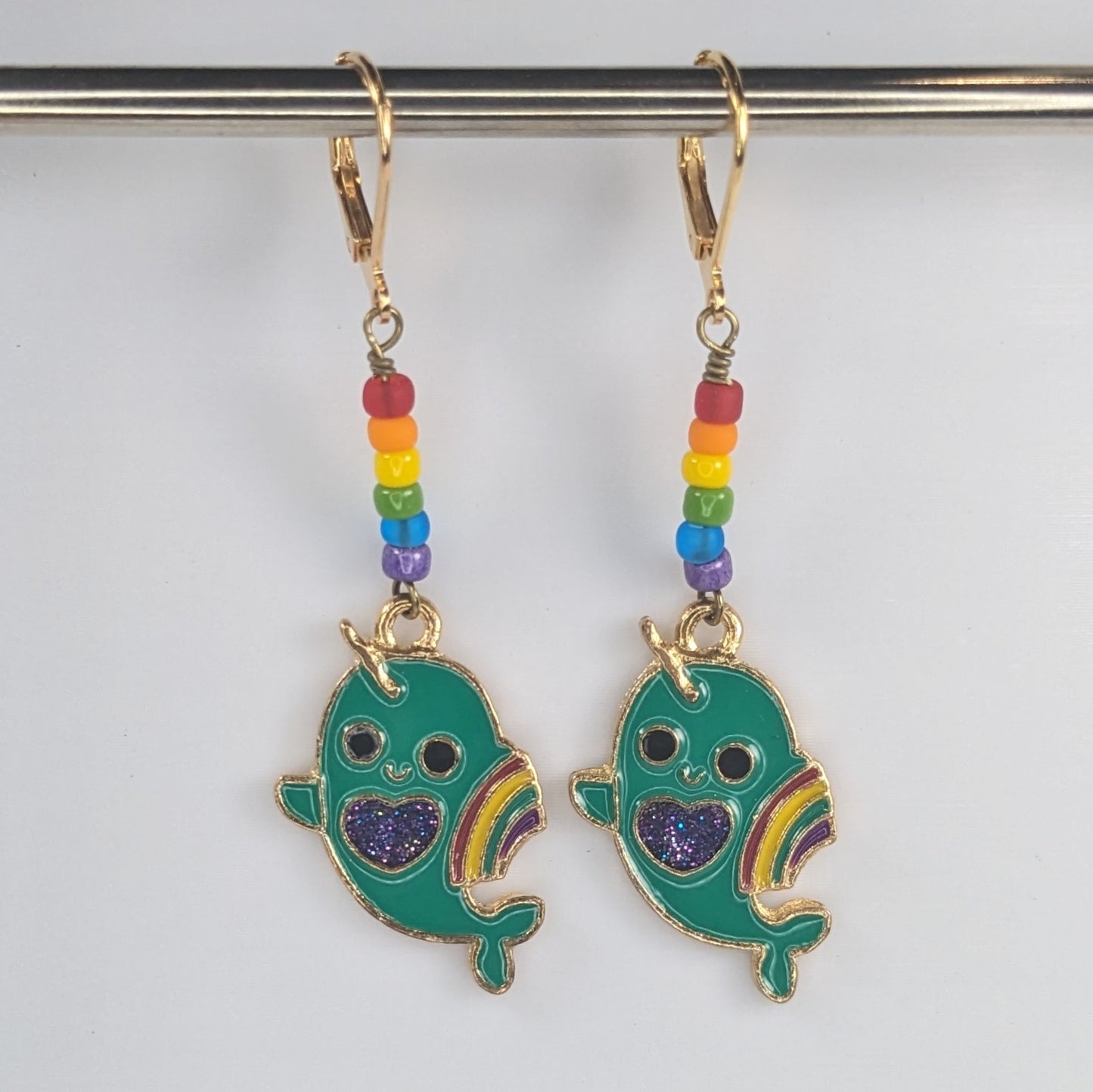 Rainbow Enamel Narwhal Earrings & Markers