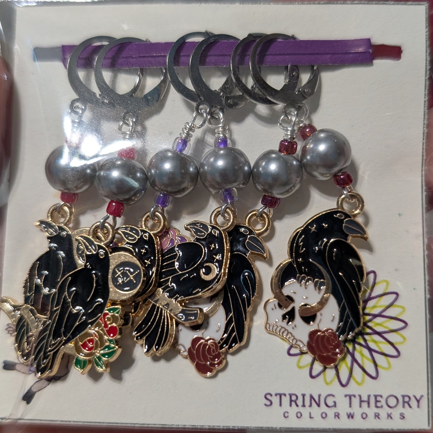 Quoth the Raven Earrings & Stitch Markers