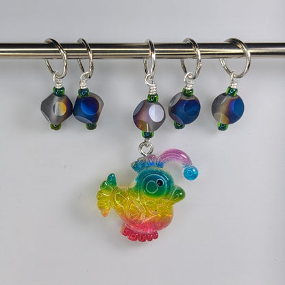 Rainbow Angler Fish Earrings & Stitch Markers
