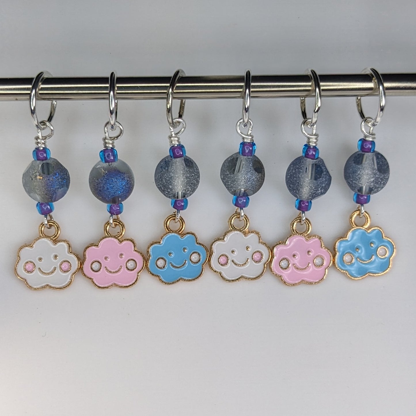 Tiny Happy Clouds Enamel Earrings & Stitch Markers