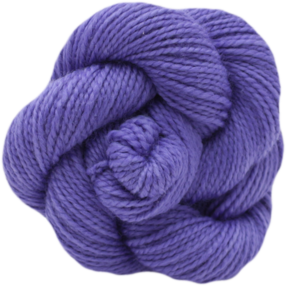 Purple skein of yarn on a white background