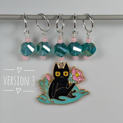 Black Cats and Plants Enamel Earrings & Stitch Markers