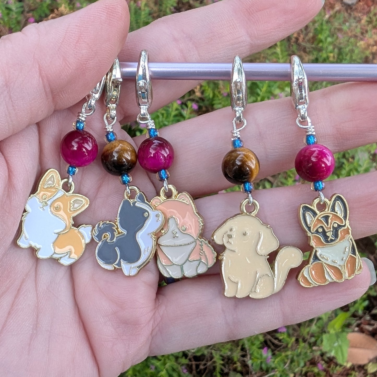 Chibi Dogs Stitch Markers & Earrings