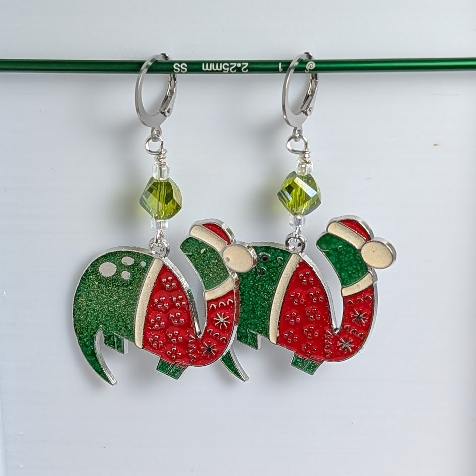 Holiday Dinosaur Earrings & Stitch Markers