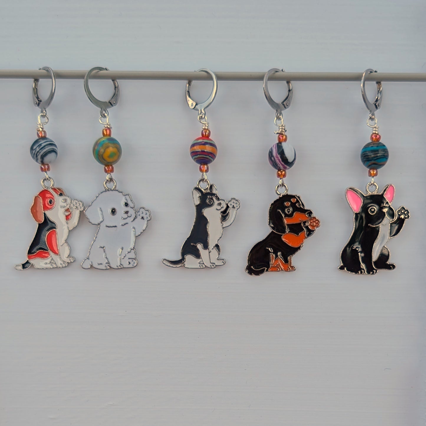 Waving Dogs Stitch Markers & Earrings