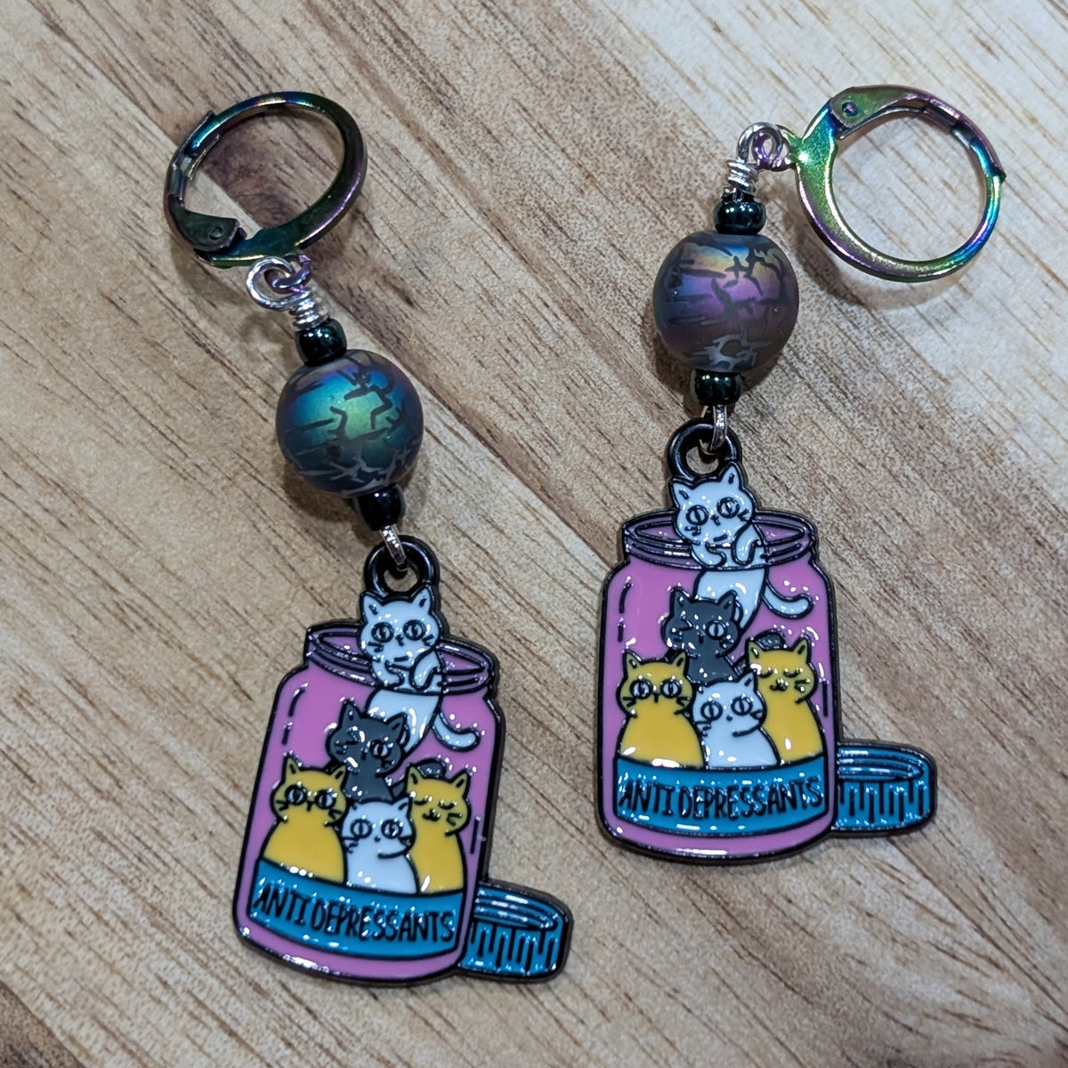 Happy Pills Earrings and Stitch Markers