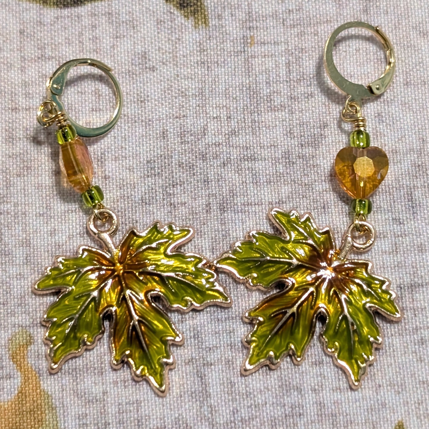 Large Enamel Fall Leaf Earrings & Stitch Markers