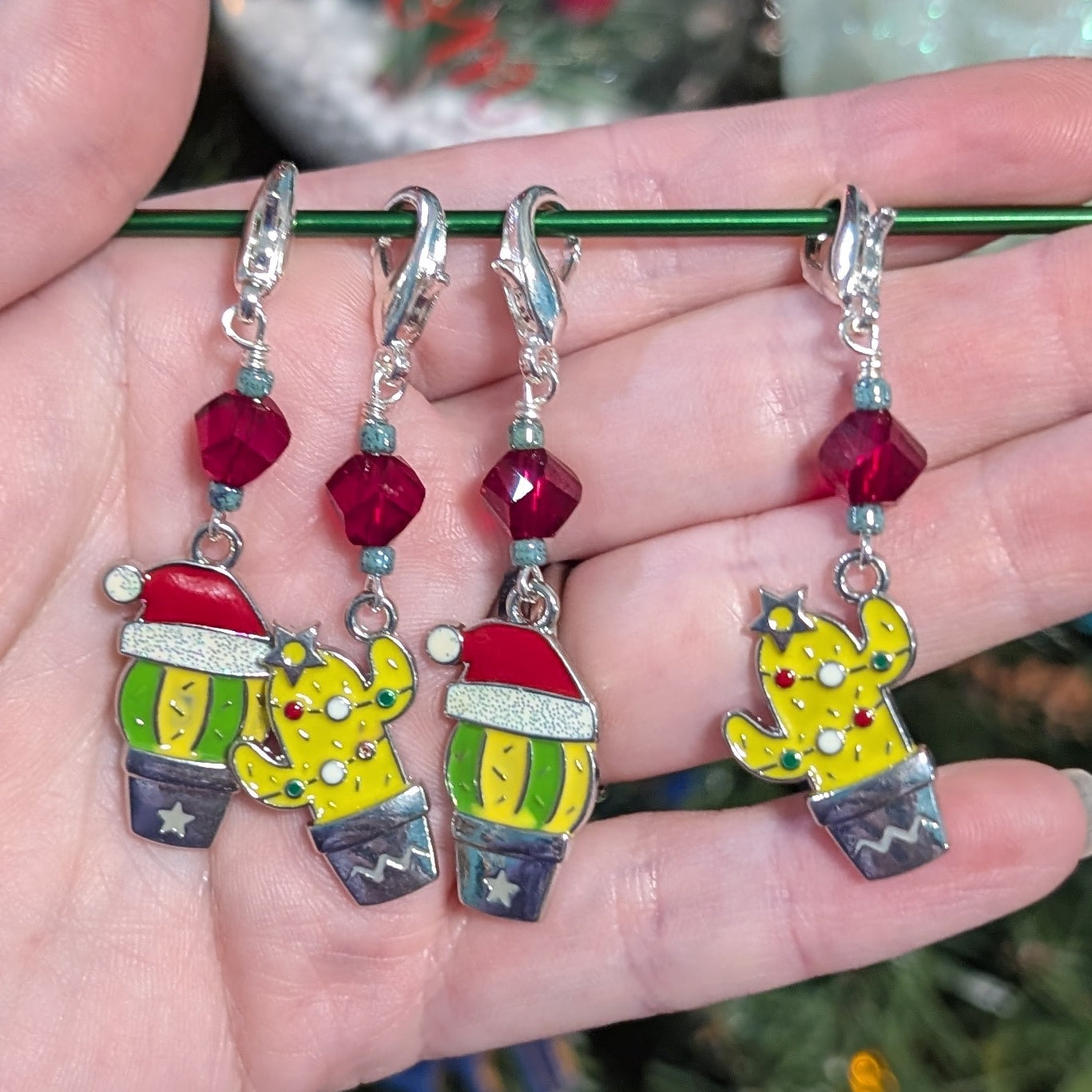 Christmas Cactus Earrings & Stitch Markers