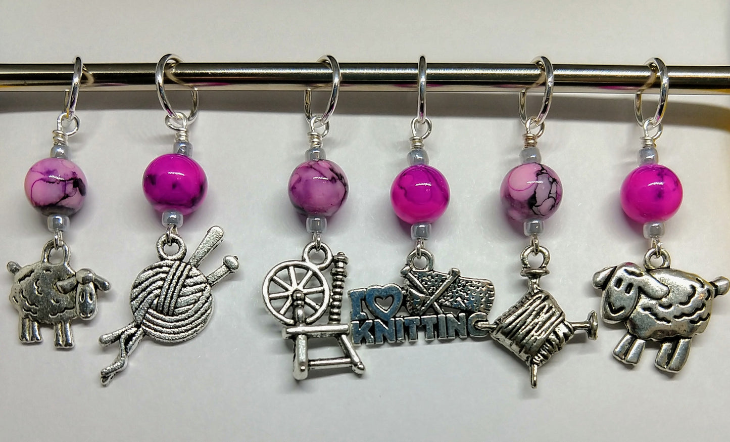 Pink Marbled Knitty Stitch Markers