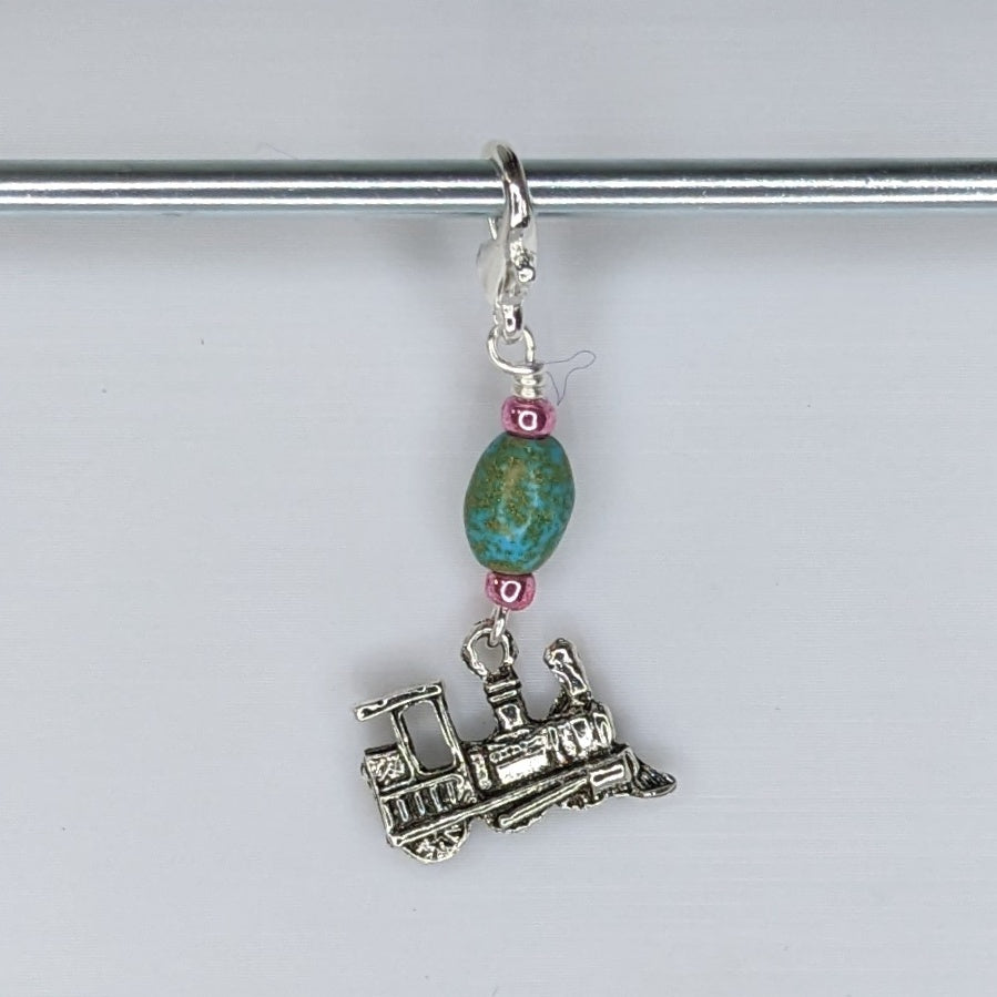 Choo choo. Here come the train! Earrings & Stitch Markers
