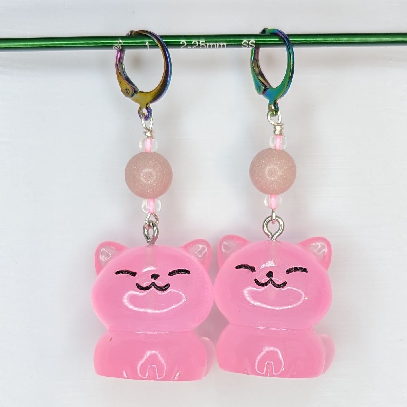 Resin Cat (Glow in the Dark) Earrings & Stitch Markers (Large)