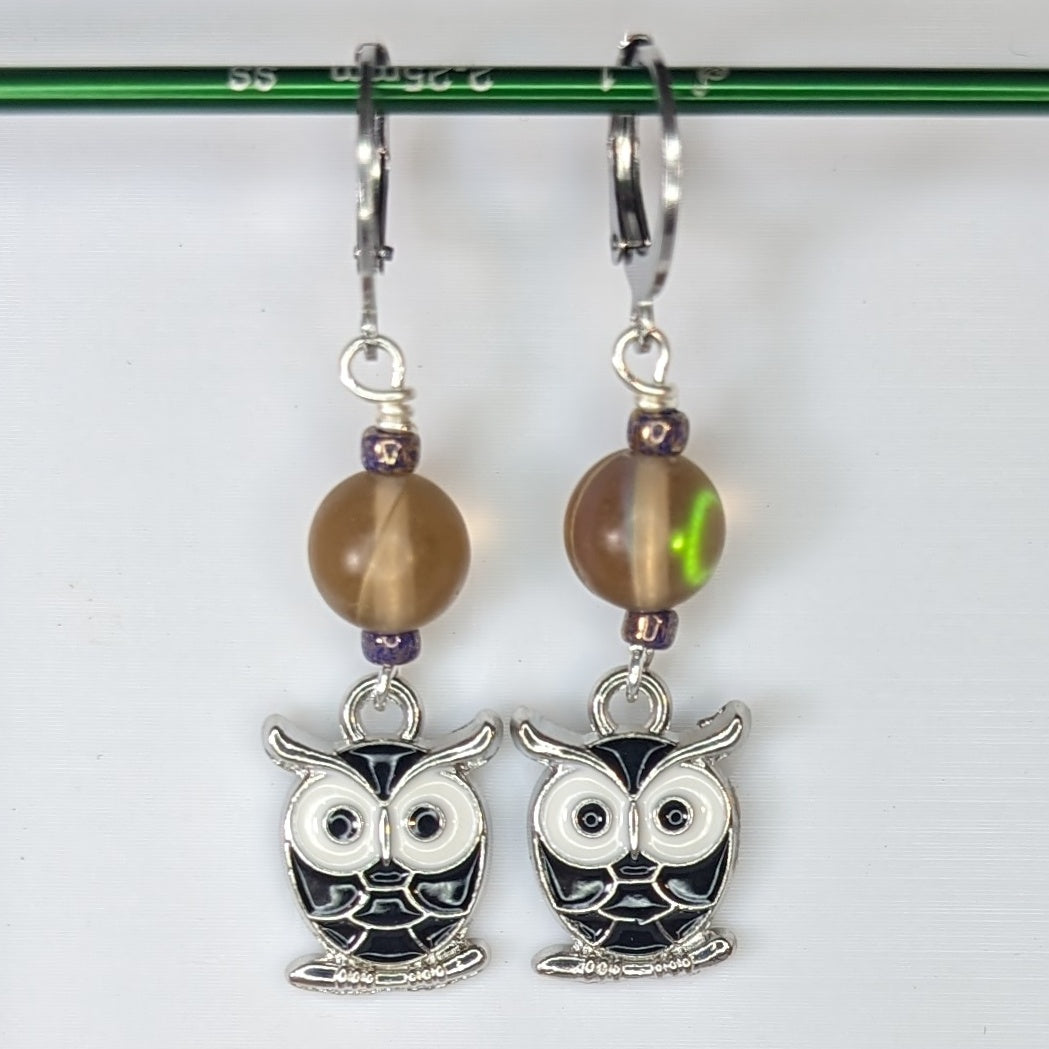 Enamel Owl Stitch Markers & Earrings