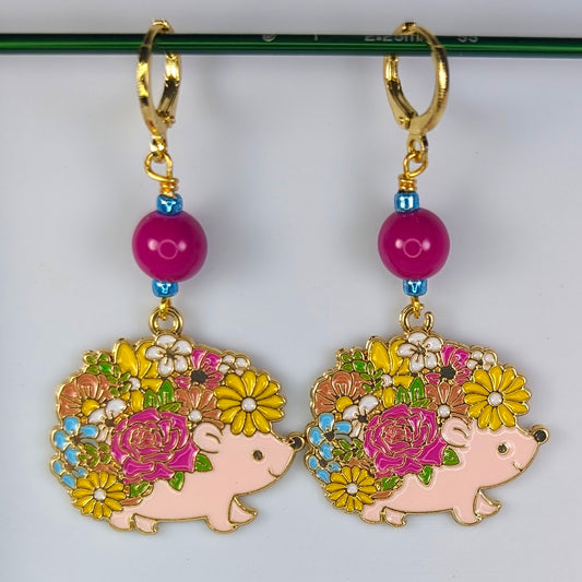 Floral Hedgehog Earrings & Stitch Markers