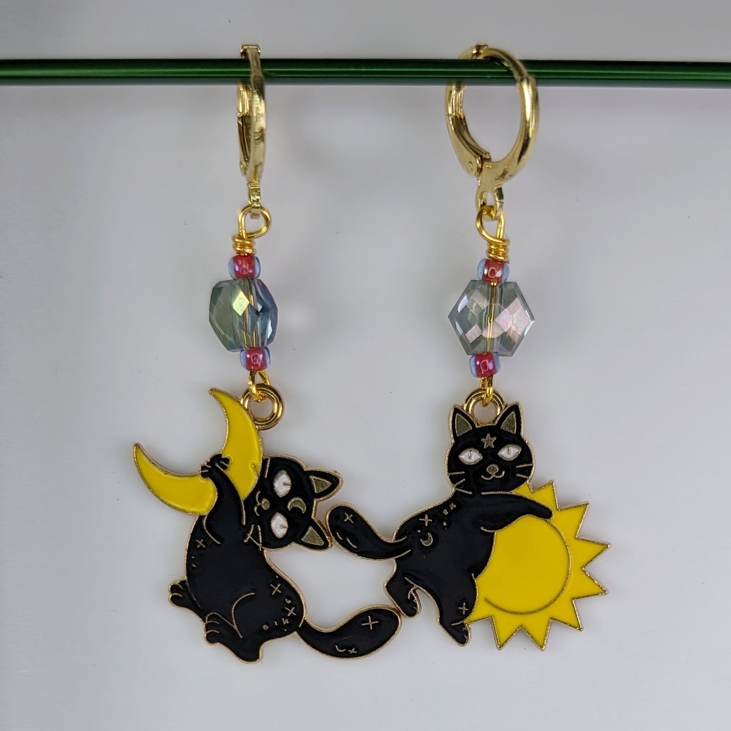 Sun and Moon Celestial Cats Earrings & Stitch Markers