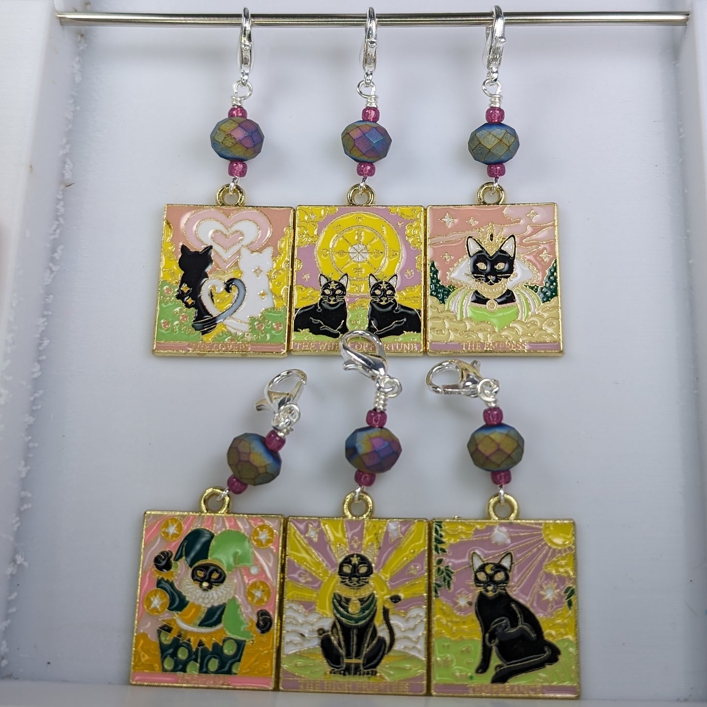 Enamel Cat Tarot Catds Stitch Markers & Earrings