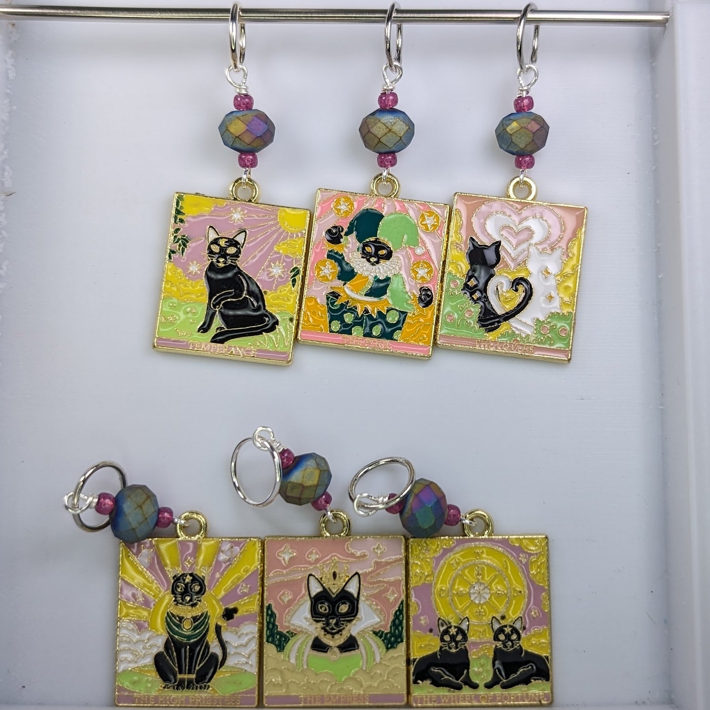 Enamel Cat Tarot Catds Stitch Markers & Earrings