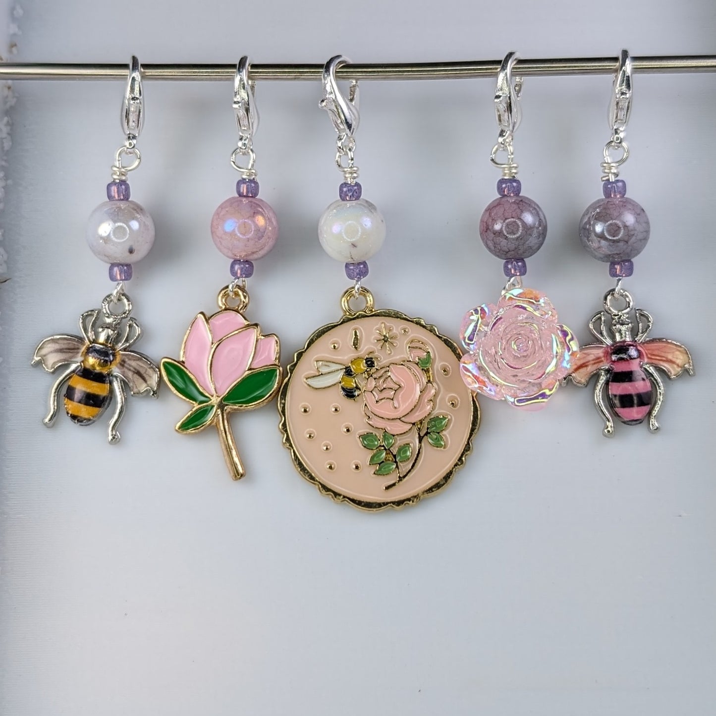 "The hum of bees is the voice of the garden" Stitch Markers & Earrings