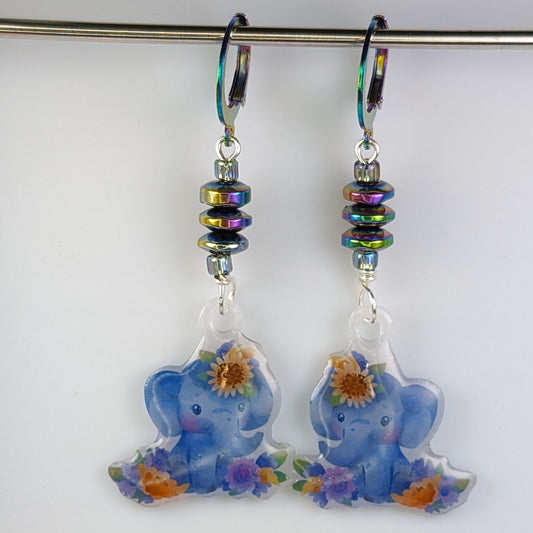 Baby Elephant Floral Crown Earrings & Stitch Markers