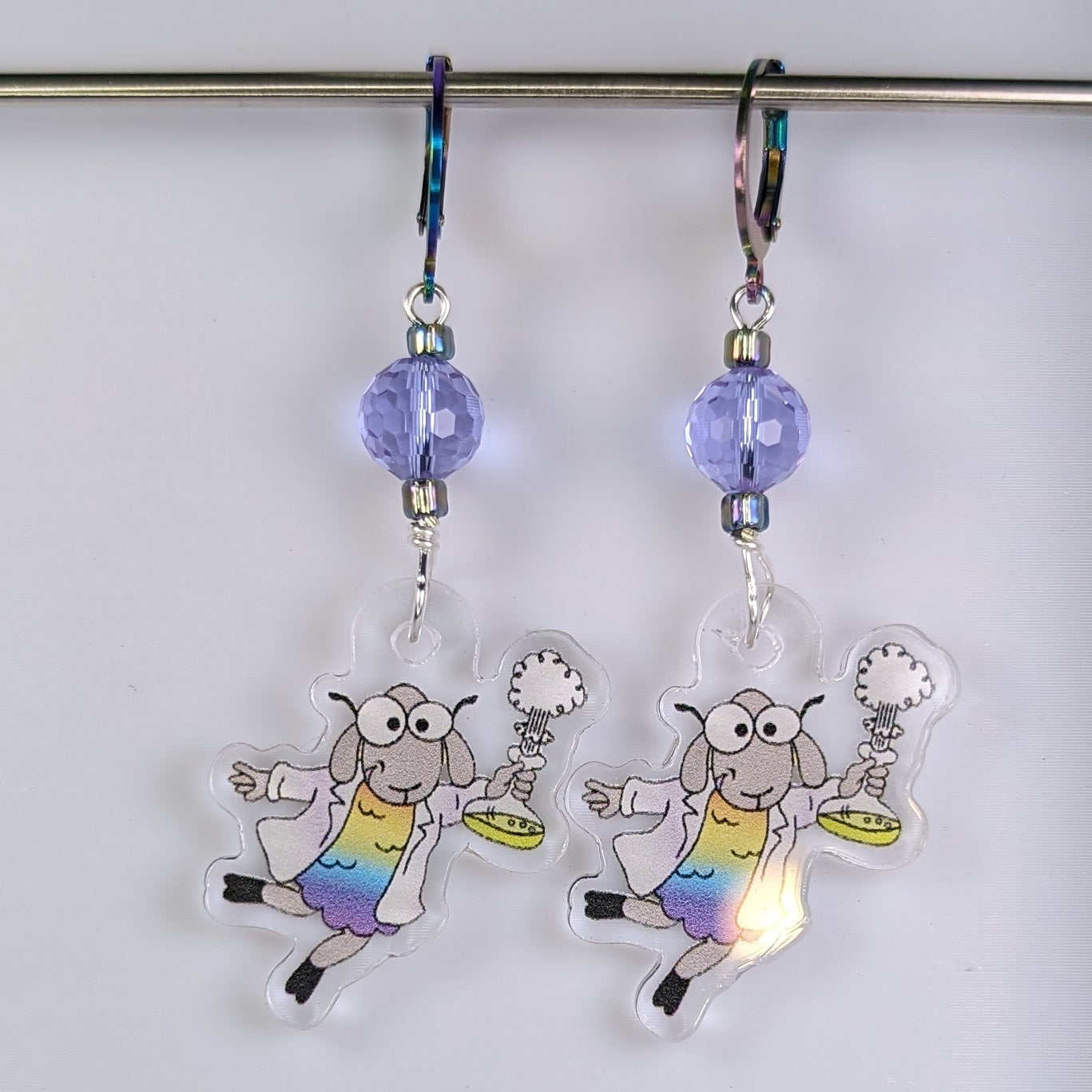 Sally the Science Sheep Acrylic Stitch Markers & Earrings