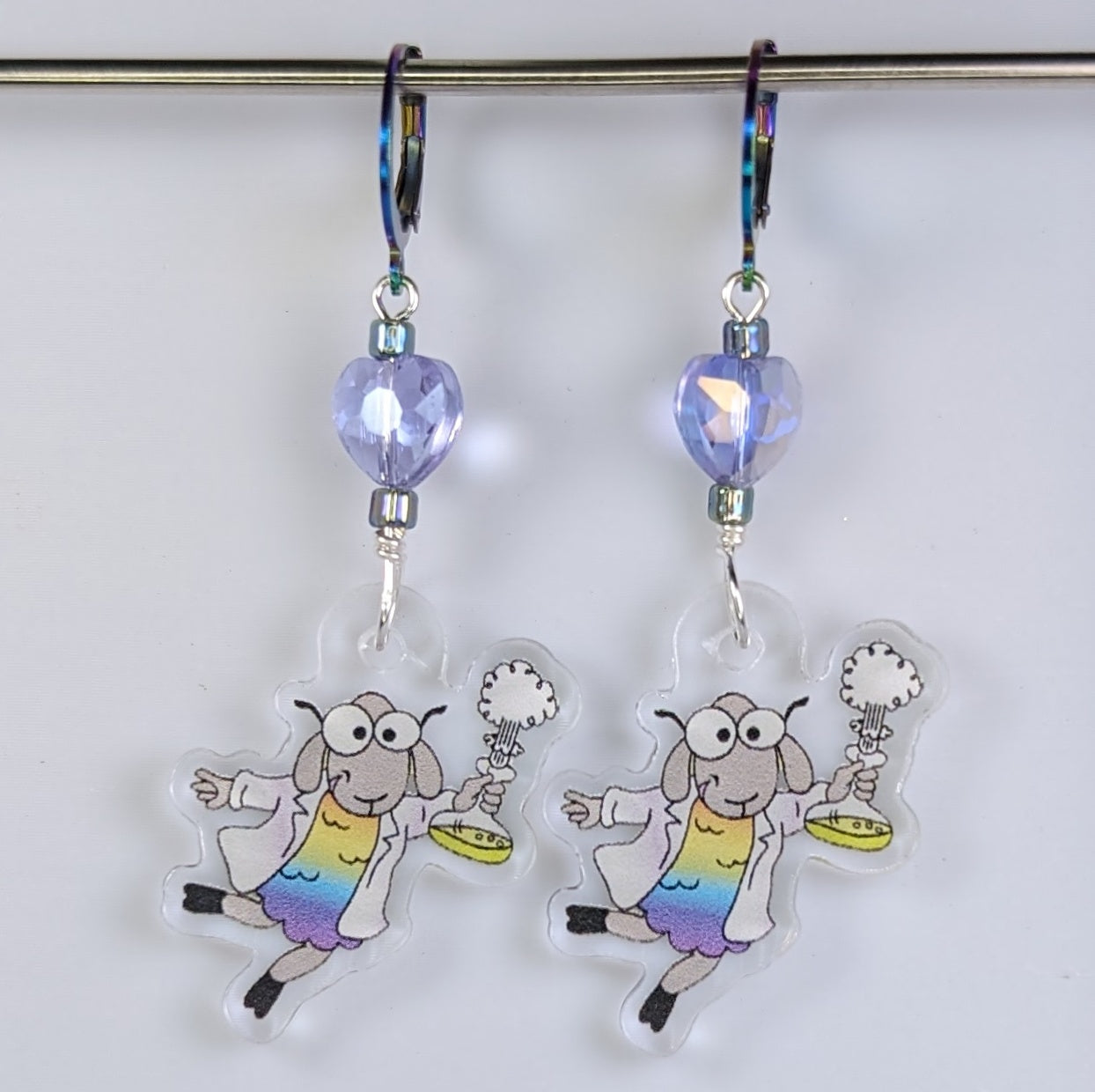 Sally the Science Sheep Acrylic Stitch Markers & Earrings