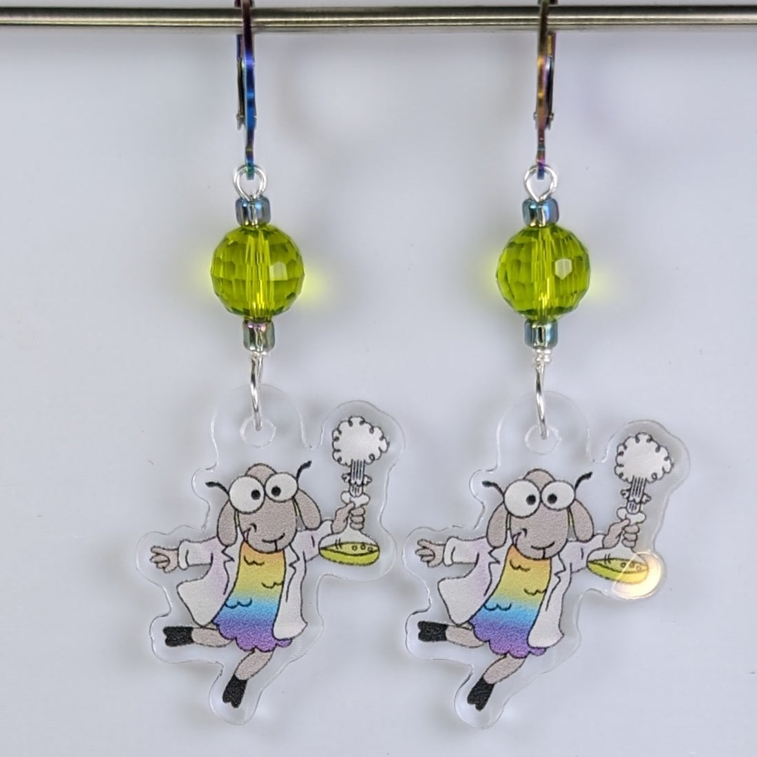 Sally the Science Sheep Acrylic Stitch Markers & Earrings