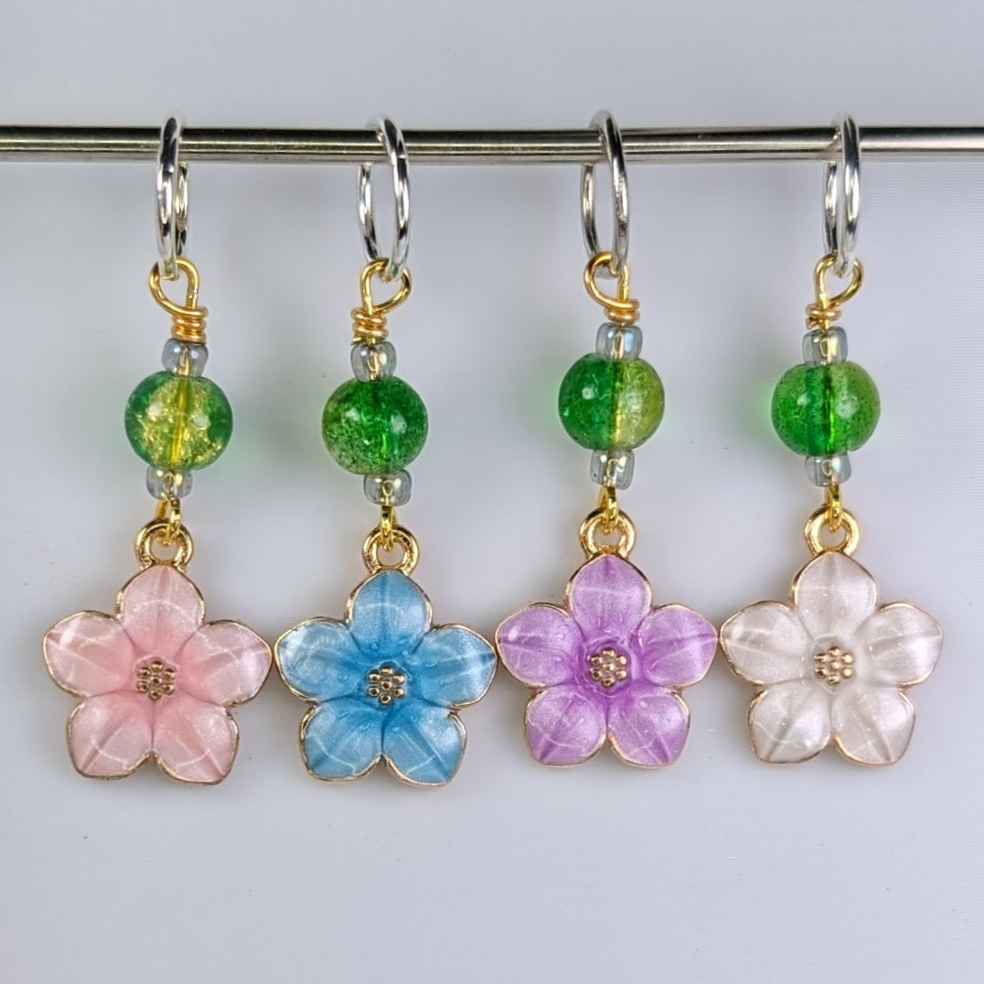 Iridescent Forget Me Nots Stitch Markers & Earrings