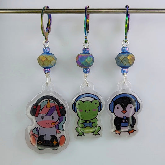 Hard Critter Gamers Earrings & Stitch Markers