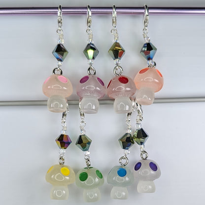 Resin Mushrooms (Glow in the Dark) Earrings & Stitch Markers