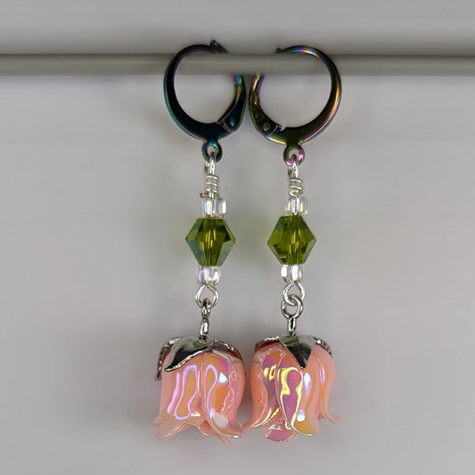 Pink 3d Rose Buds Earrings & Stitch Markers