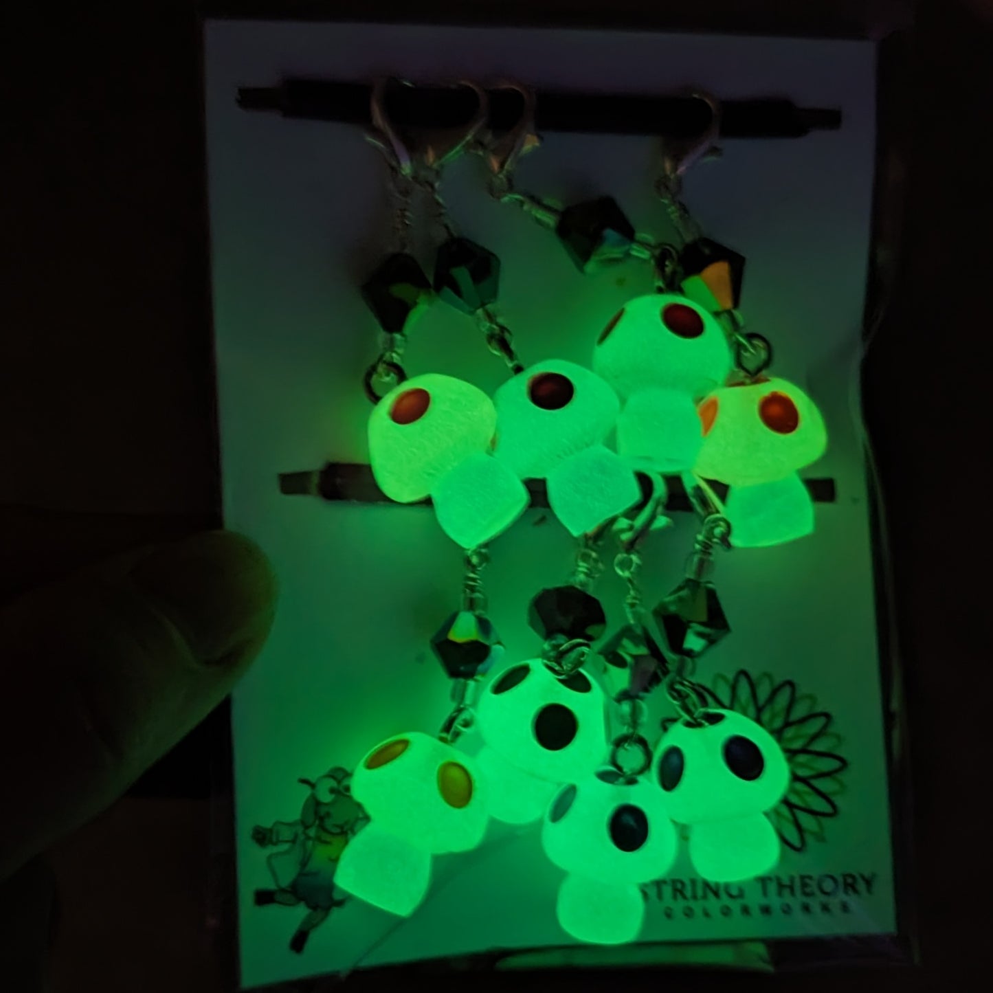 Resin Mushrooms (Glow in the Dark) Earrings & Stitch Markers