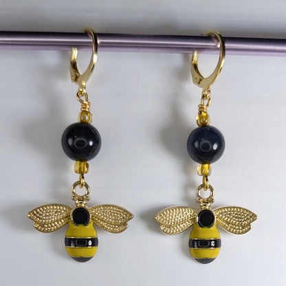 Enamel Bee Earrings & Stitch Markers