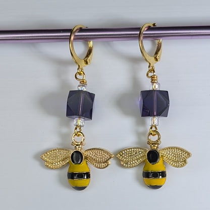 Enamel Bee Earrings & Stitch Markers