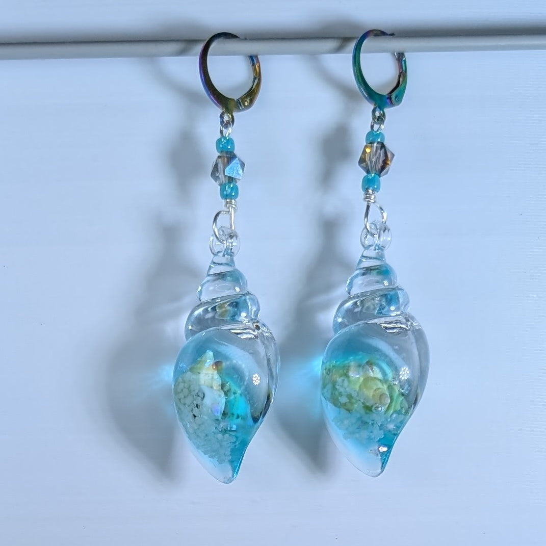 Resin Nested Seashells Glow in the Dark Stitch Markers & Earrings