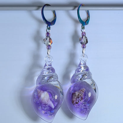 Resin Nested Seashells Glow in the Dark Stitch Markers & Earrings