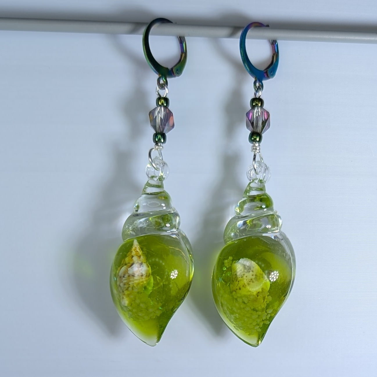 Resin Nested Seashells Glow in the Dark Stitch Markers & Earrings