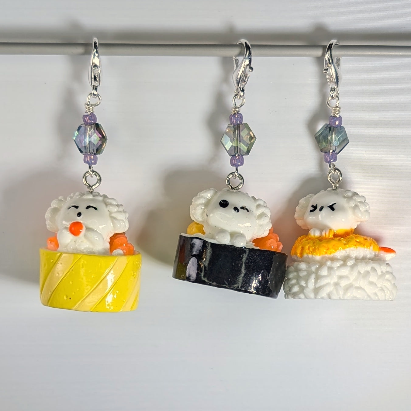 Resin Sushi Pups Earrings & Stitch Markers