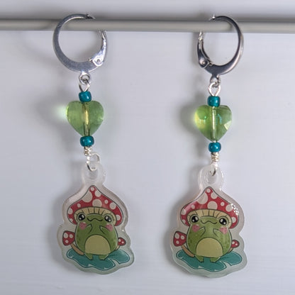 Mushroom Hat Frogs Earrings & Stitch Markers