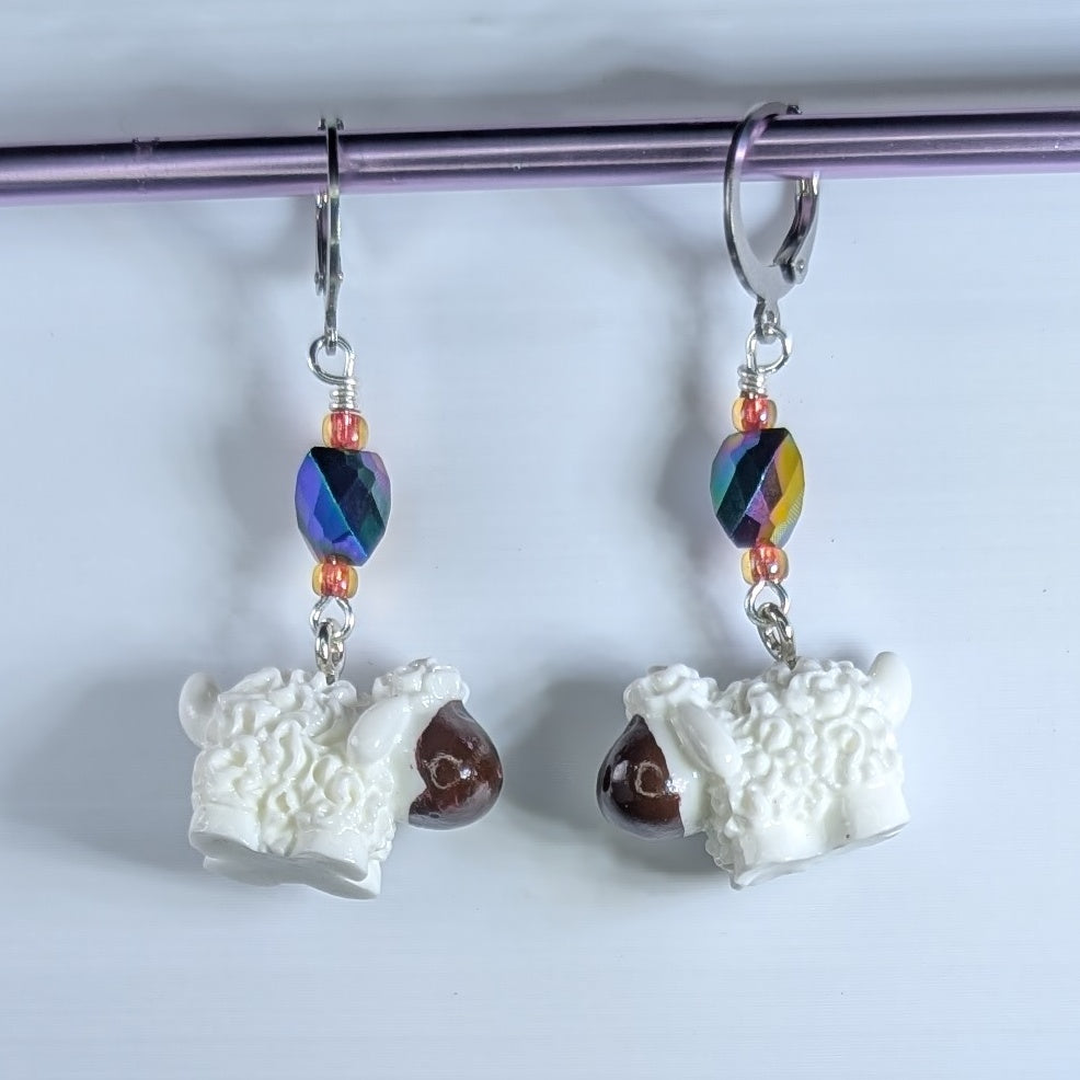 Resin Sheep Earrings & Stitch Markers