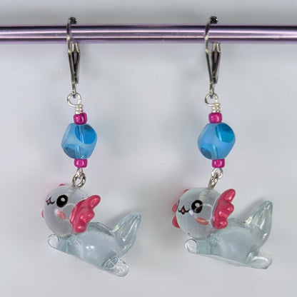 Resin Axolotl Earrings & Stitch Markers