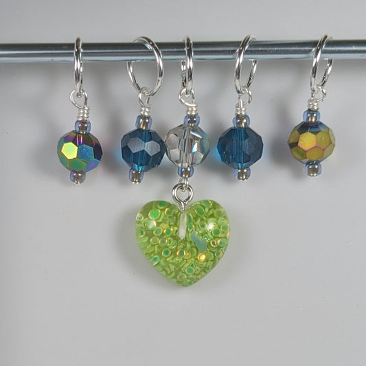 Glitter Hearts Earrings & Stitch Markers