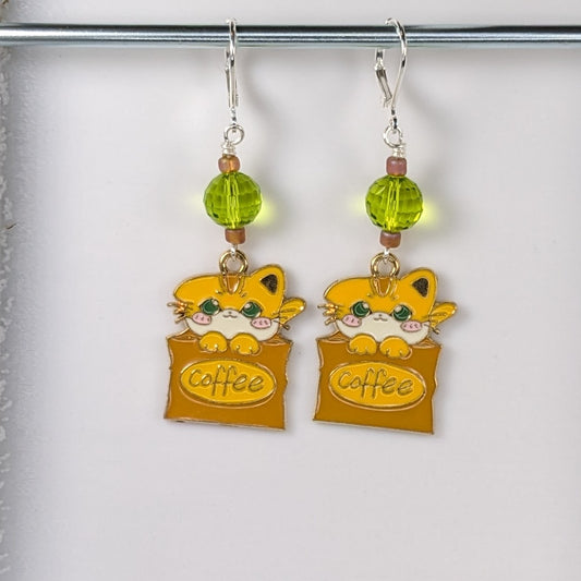 Coffee Cat Earrings & Stitch Markers