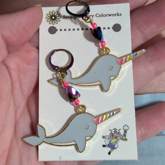 Rainbow Narwhal (Enamel) Markers & Earrings