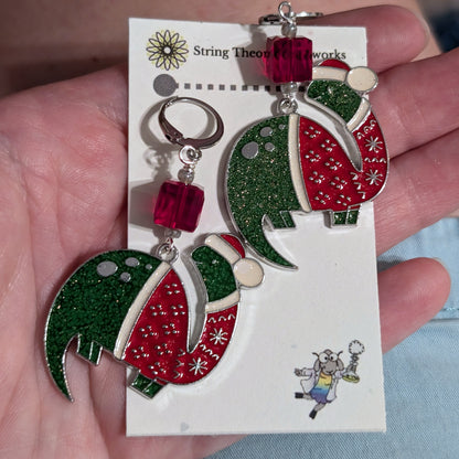 Holiday Sweater Brachiosaurus Earrings