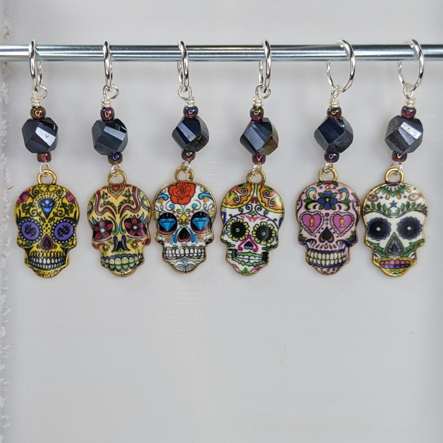 Enamel Sugarskull Stitch Markers & Earrings