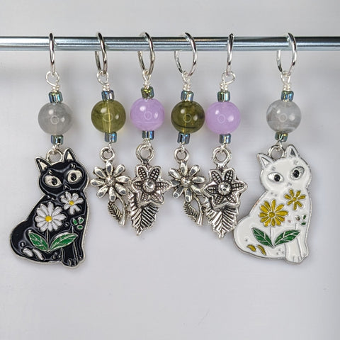 Cats and Daisies Earrings & Stitch Markers