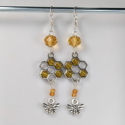 Sparkle Honeycomb & Bee Earrings & Stitch Markers