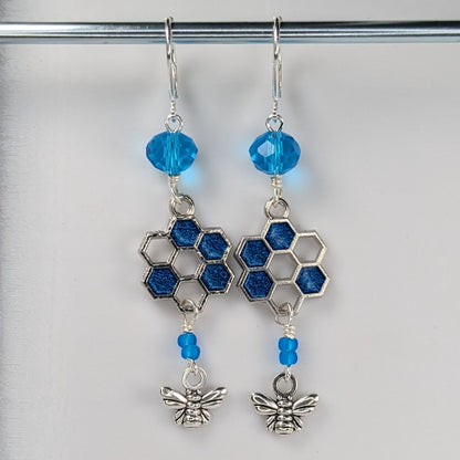 Sparkle Honeycomb & Bee Earrings & Stitch Markers